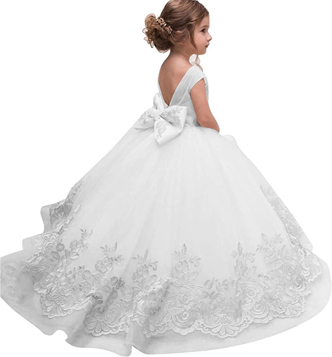 PLWEDDING Fancy Spitze Applikationen Blumenmädchen Kleid Kinder Hochzeitskleid Mädchen Prinzessin Tü