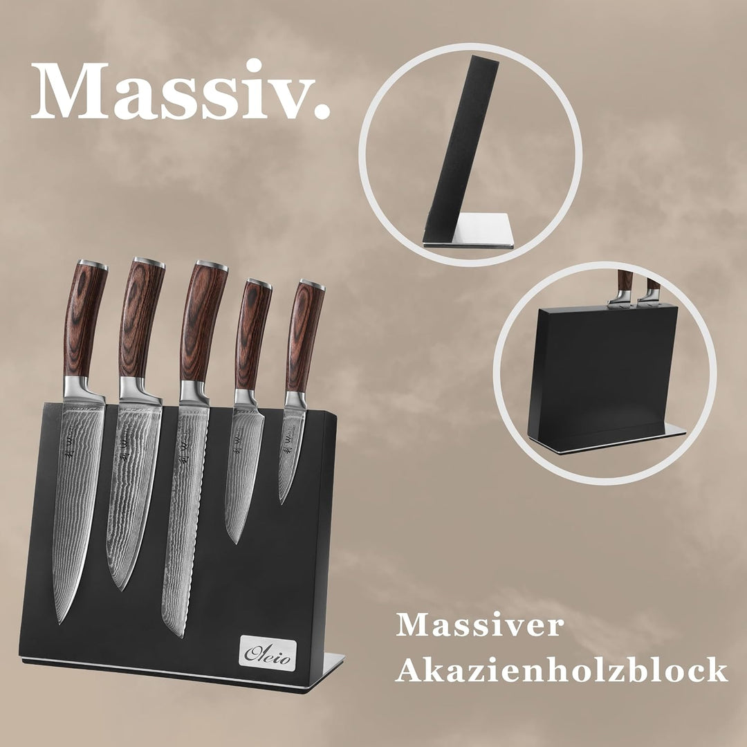 Oleio Magnetischer Messerhalter aus Akazienholz - Hochwertiger Messerblock mit starkem Magnet, Edels