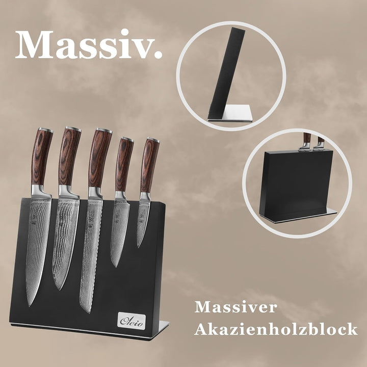 Oleio Magnetischer Messerhalter aus Akazienholz - Hochwertiger Messerblock mit starkem Magnet, Edels