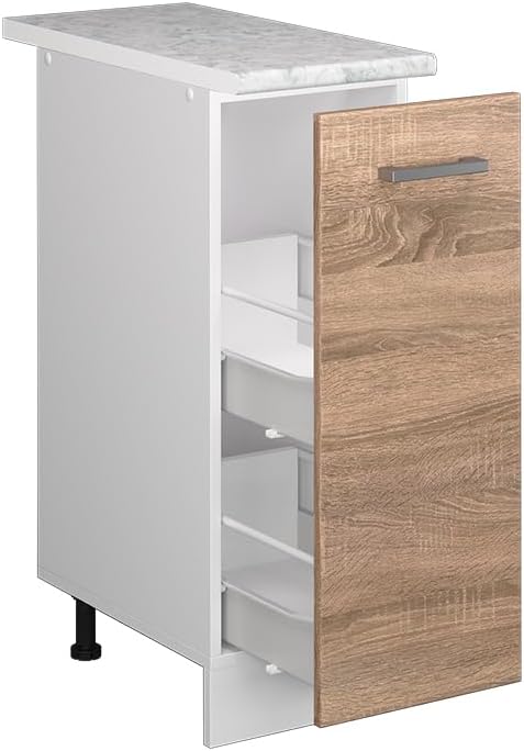 Vicco Apothekerschrank R-Line, Sonoma/Weiss, 30 cm mit Arbeitsplatte Sonoma Apothekerunterschrank 30