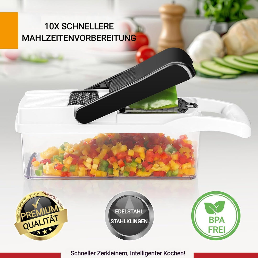 25-in-1 Multifunktionaler Gemüseschneider, 13 Lebensmittelqualitäts-Edelstahlklingen, Schneider-Würf