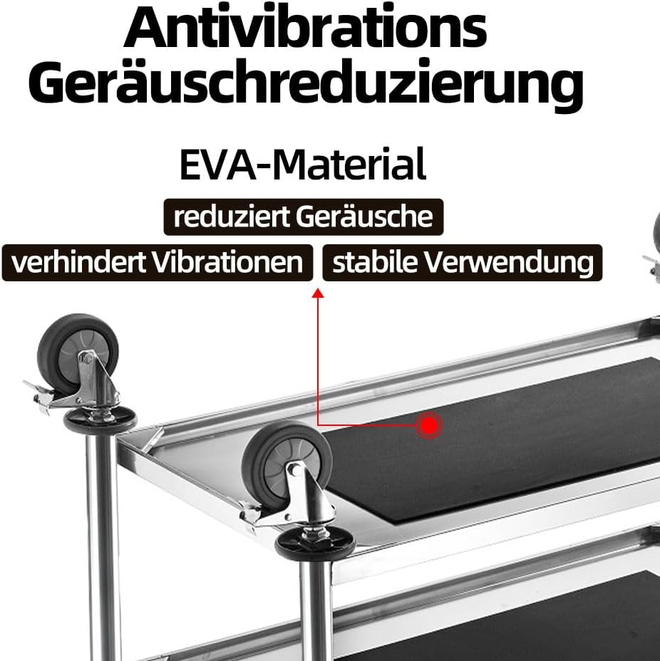 BLV Edelstahl Servierwagen Mit 4-Rad-Bremsen Rollen, servierwagen Edelstahl klein mit Schalldämmung