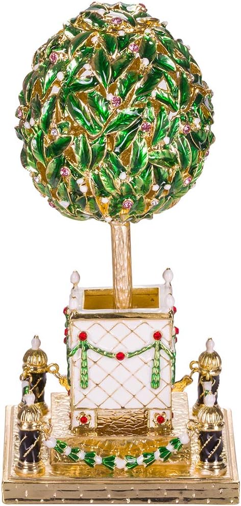 Fabergé-Stil Ei/Schmuckkästchen Lorbeerbaum (Orangenbaum) mit Vogel 16 cm