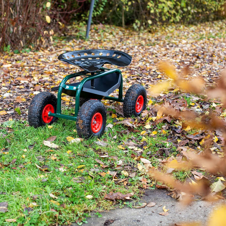 UPP Rollsitz Outdoor Deluxe - mit Schutzhülle | Gartenhocker,Gartensitz aus Stahl - breite Gummireif