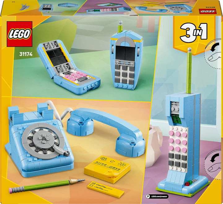 LEGO Creator 3-in-1 Retro-Telefon Spielzeug mit Wählscheibe – verwandelbar in EIN 1980er-Modell oder