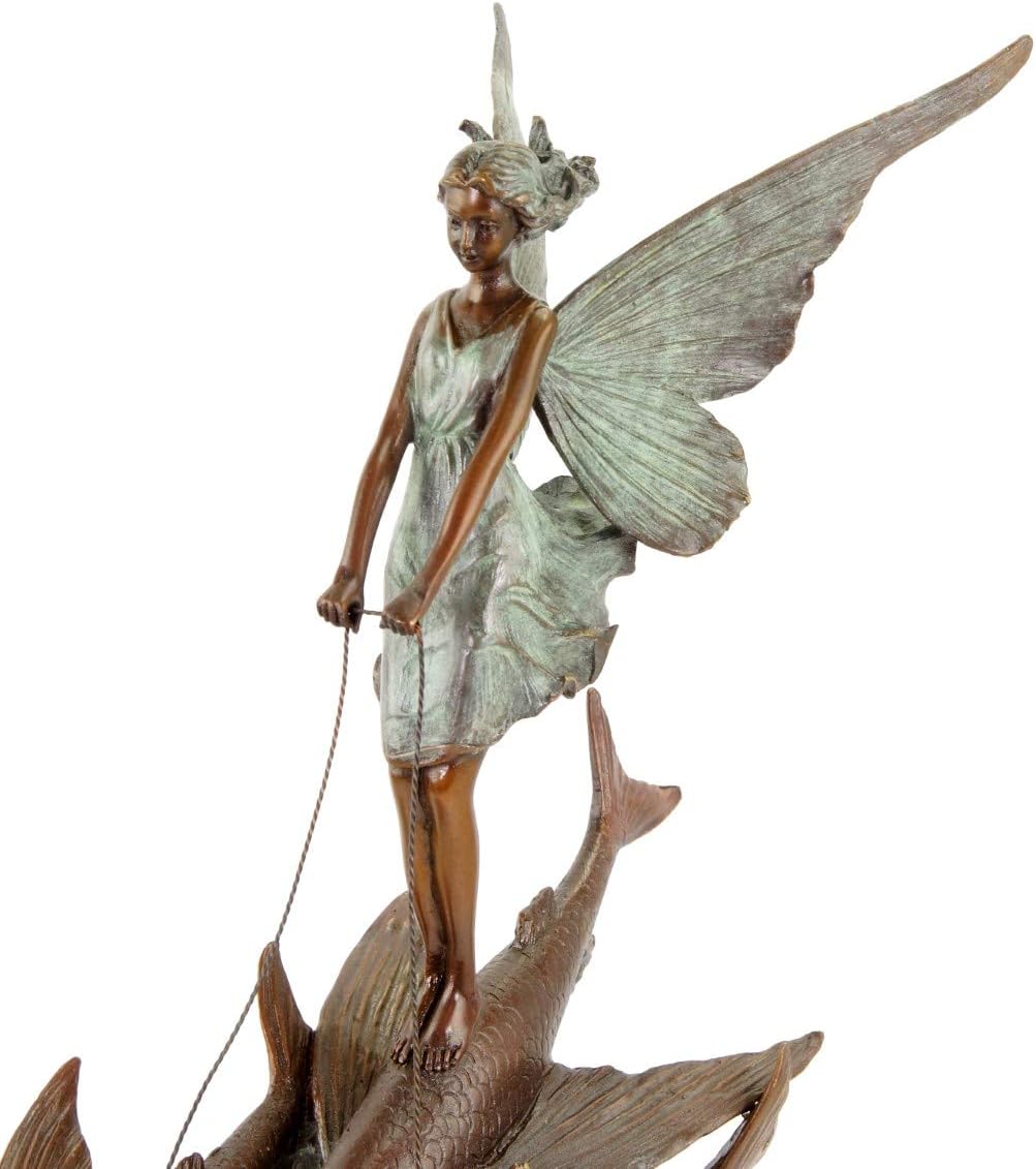 Limitierte Jugendstilfigur - Elfe reitet Fliegende Fische - signiert Milo - nummerierte Statue auf M