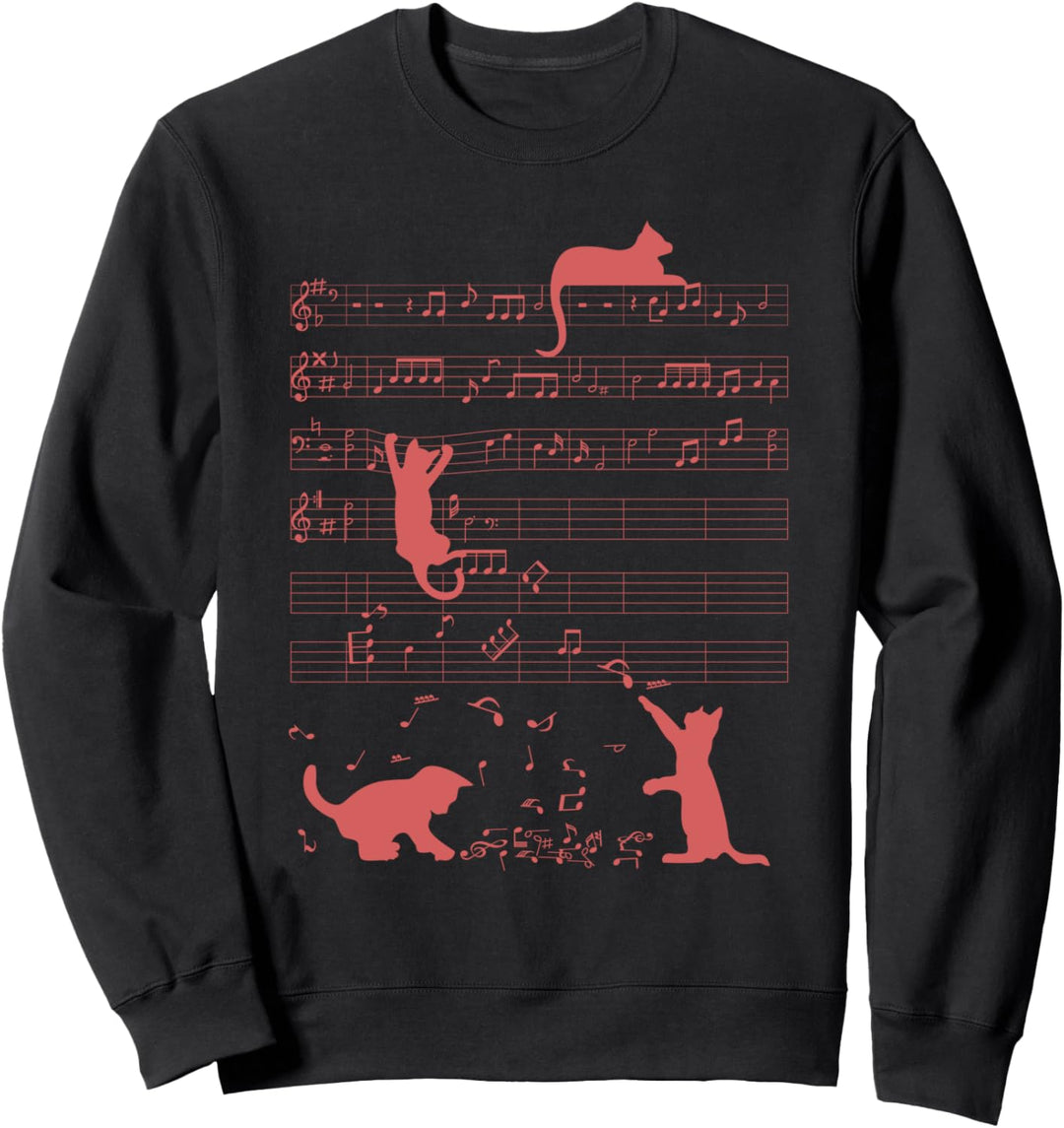 Niedliche Katzen Musiknoten Rot Musiker Kunst Sweatshirt