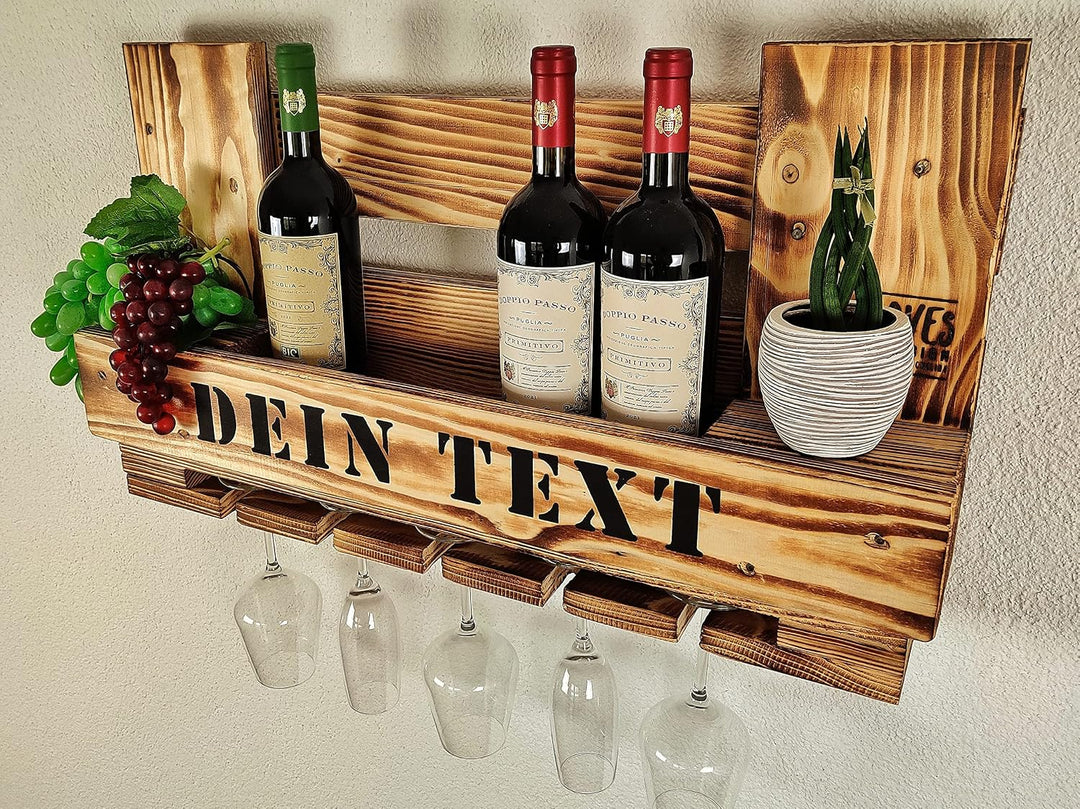 Weinregal Palette beflammt vintage für 5 Weingläser incl. Aufhängung Schrauben &