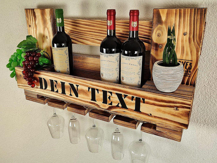 Weinregal Palette beflammt vintage für 5 Weingläser incl. Aufhängung Schrauben &