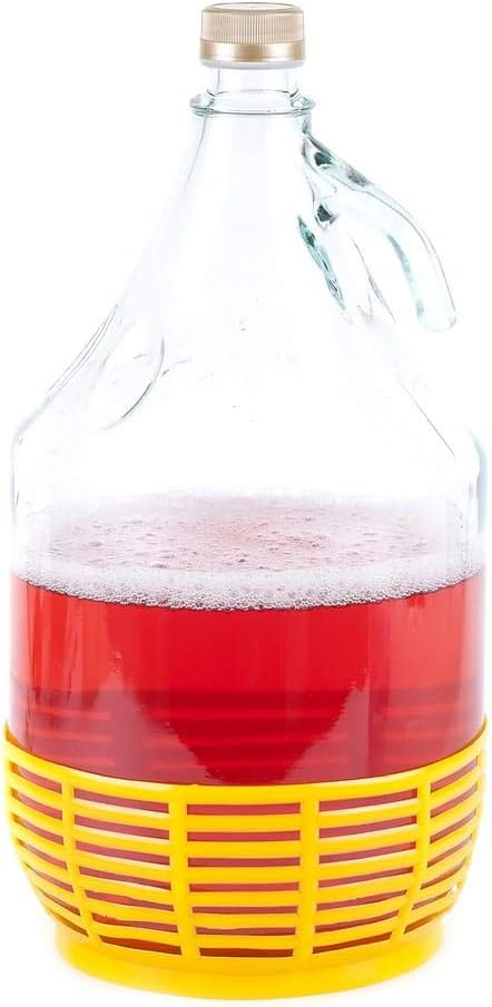lilawelt24 6 STÜCK 5L Flasche mit Schraubverschluss und Schutzkorb+ Schwefelpulver GLASBALLON Weinba