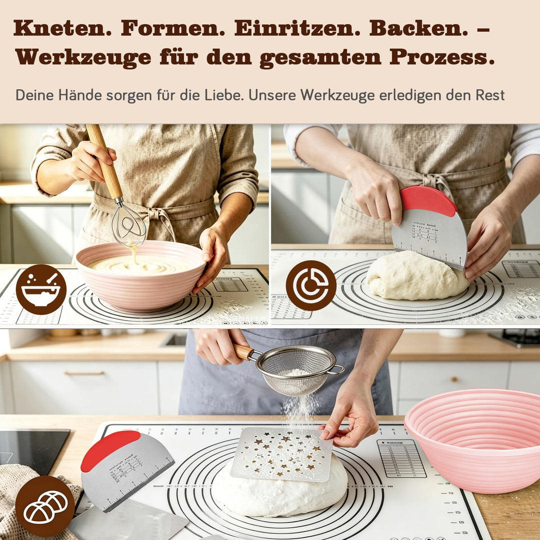 LINMAGCO Gusseisen Brotbacktopf mit Deckel & Gärkorb – Emaille Dutch Oven für Sauerteigbrot – 4,6L B