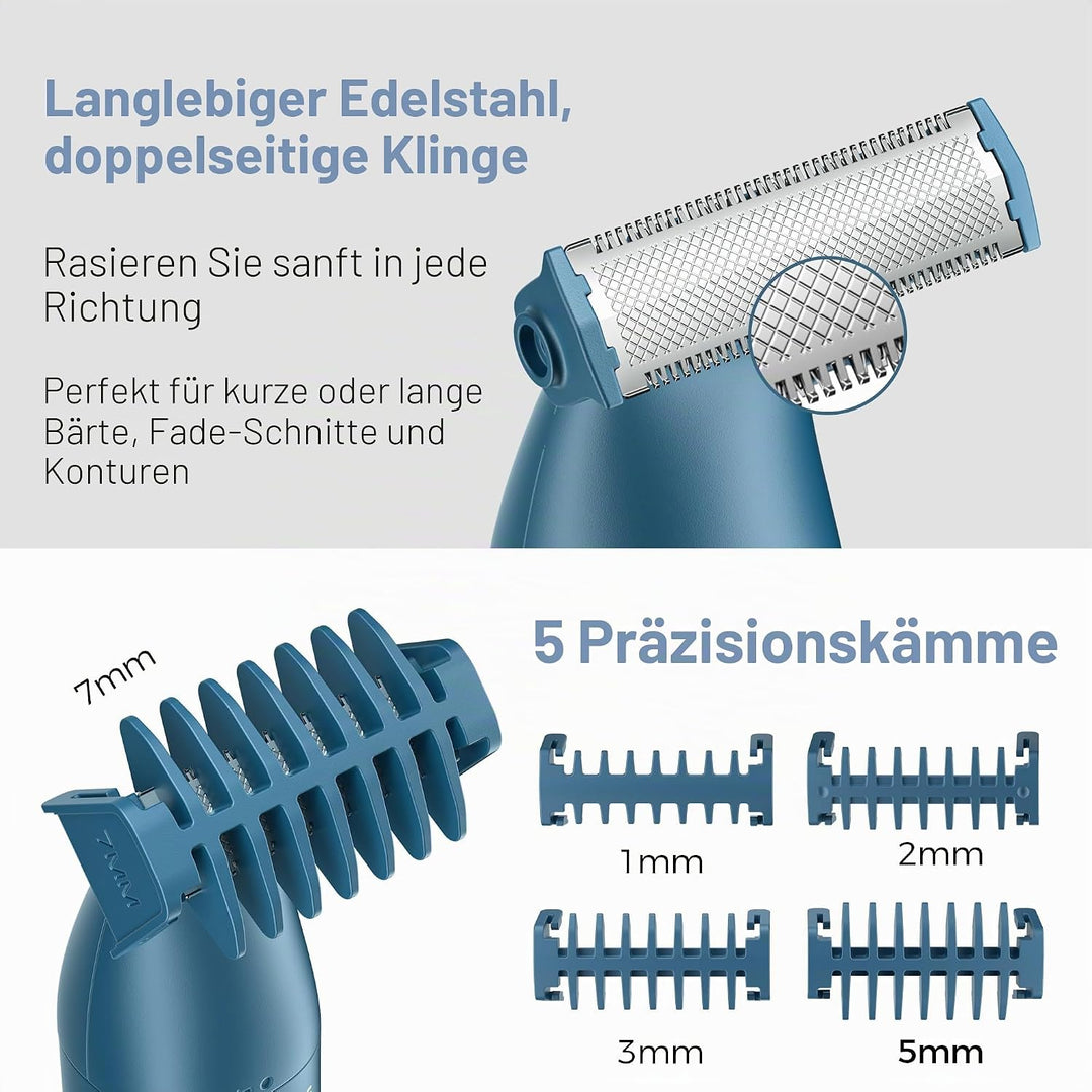 BarberBoss 3-in-1 Herrenrasierer, Pflegeset für Bart, Haare, Nase, Ohr & Körper, Präzisionstrimmer f