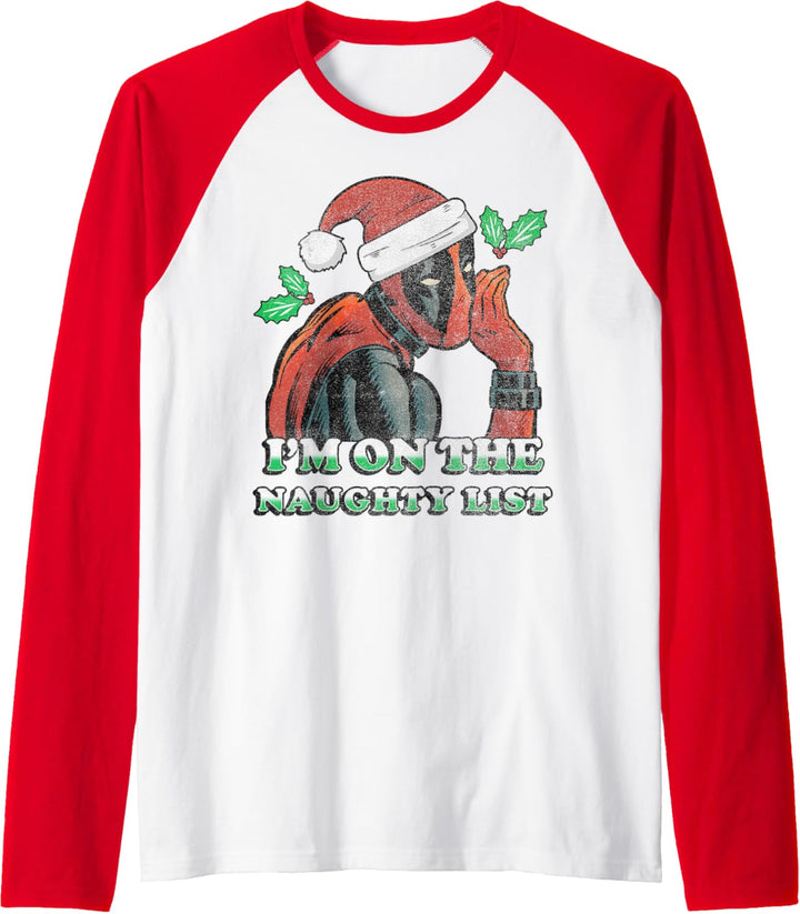 Marvel Deadpool Santa Secret Naughty List Weihnachten Raglan