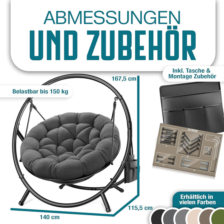 KESSER® Hängesessel mit Gestell Bali Hängeschaukel Hängestuhl bis 150kg für Indoor und Outdoor + Kis