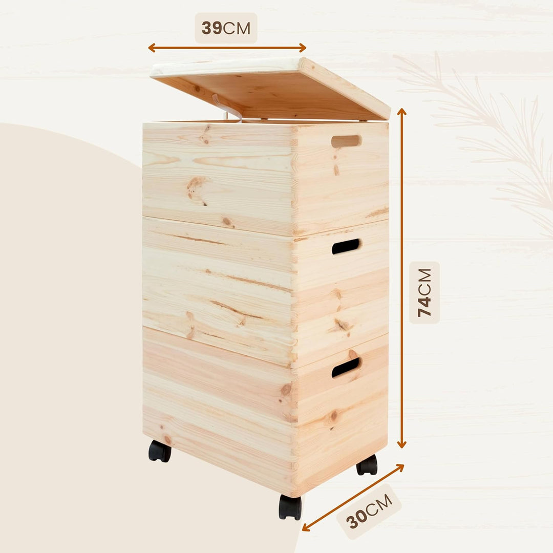 Pinus - Spielzeugkiste Holz mit Deckel 3-in-1, Spielzeug Aufbewahrung Standard, 39x30x74 cm, Aufbewa