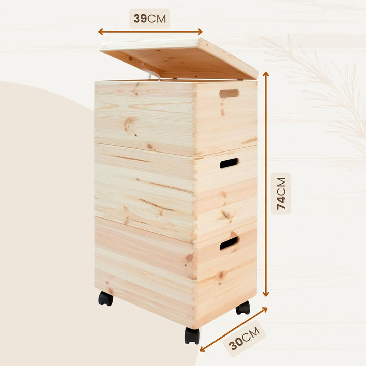Pinus - Spielzeugkiste Holz mit Deckel 3-in-1, Spielzeug Aufbewahrung Standard, 39x30x74 cm, Aufbewa