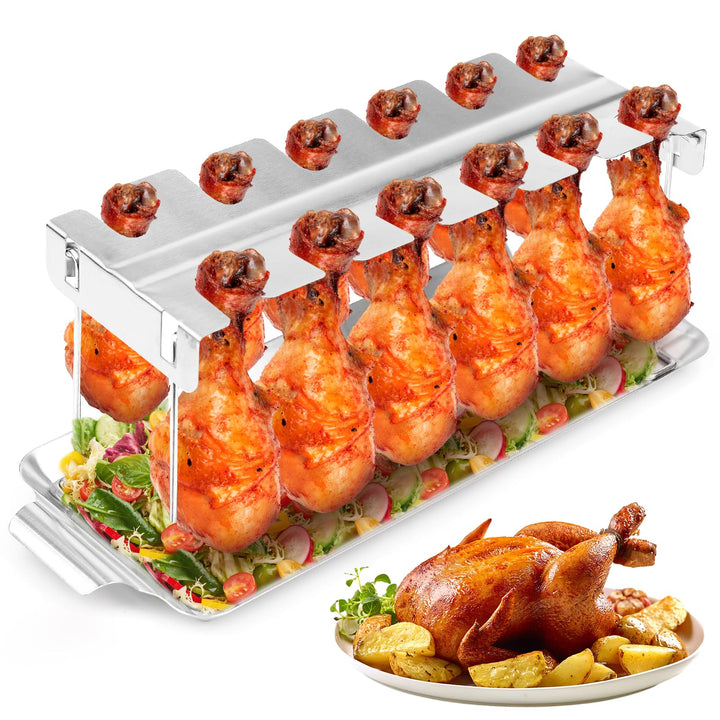 Hähnchenschenkel Halter Grill Zubehör für Backofen & Grill, Hähnchenkeulenhalter mit Auffangschale,