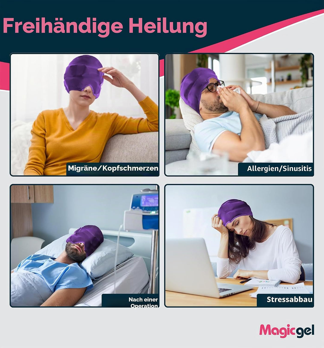 Magic Gel Kopfschmerzen und Migräne Maske - Die Kühlmütze Unterstützt den Körper beim Regenerien - D