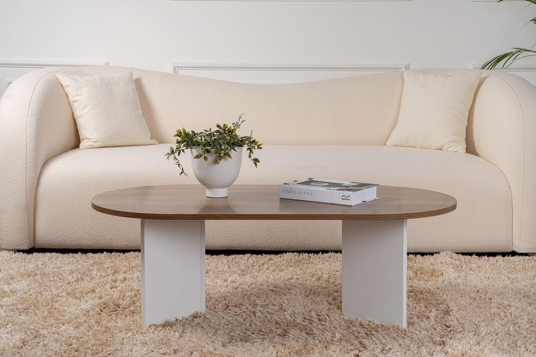 Stylish Coffee Table, Walnut & White, 119 x 39.8 x 60 cm | 100% Melamine Coated Particle Board, 18 m