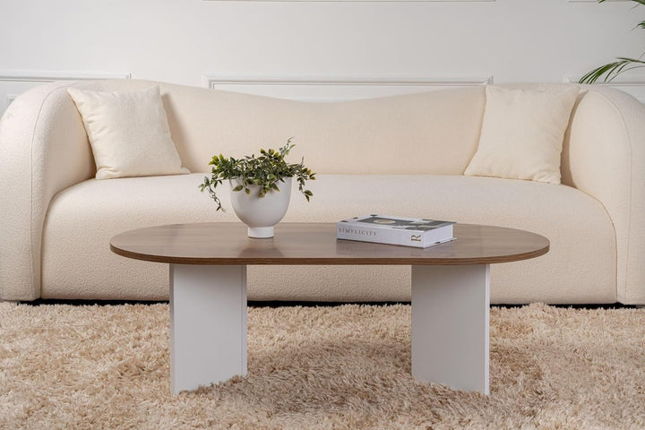 Stylish Coffee Table, Walnut & White, 119 x 39.8 x 60 cm | 100% Melamine Coated Particle Board, 18 m