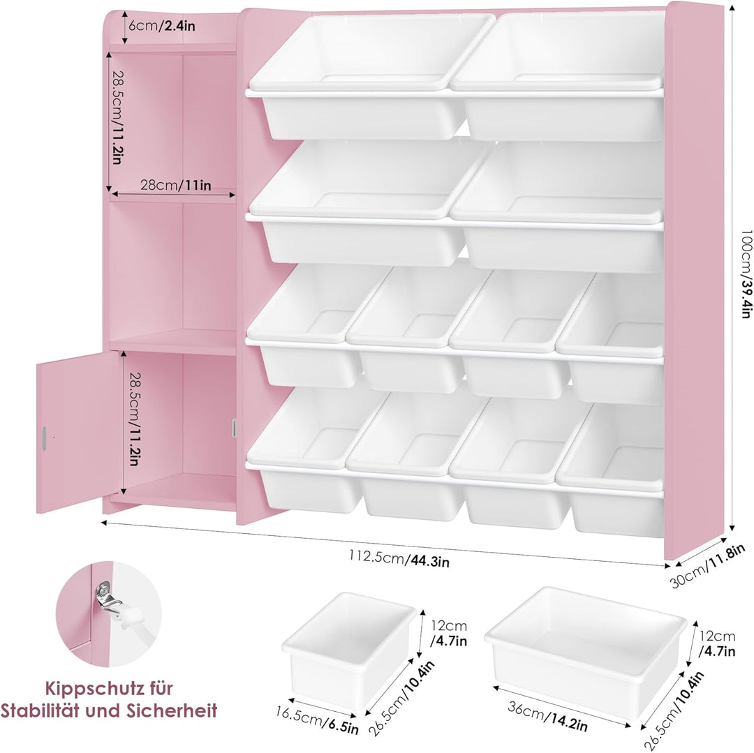FOREHILL Kinderregal mit 12 Boxen Kinderschrank Holz Bücherregal für Kinder Aufbewahrungsbox Kinderz
