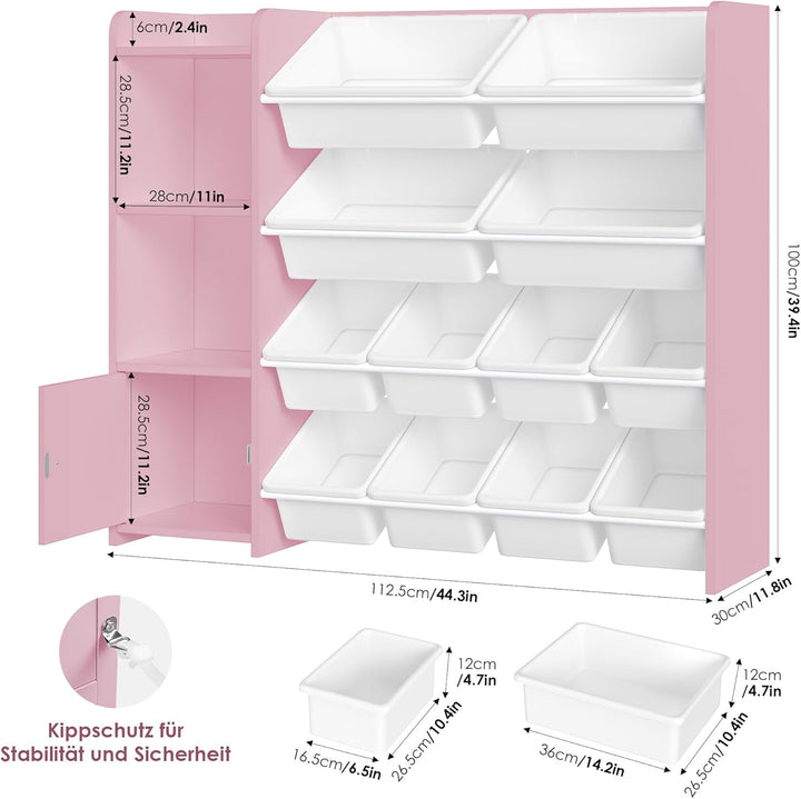 FOREHILL Kinderregal mit 12 Boxen Kinderschrank Holz Bücherregal für Kinder Aufbewahrungsbox Kinderz