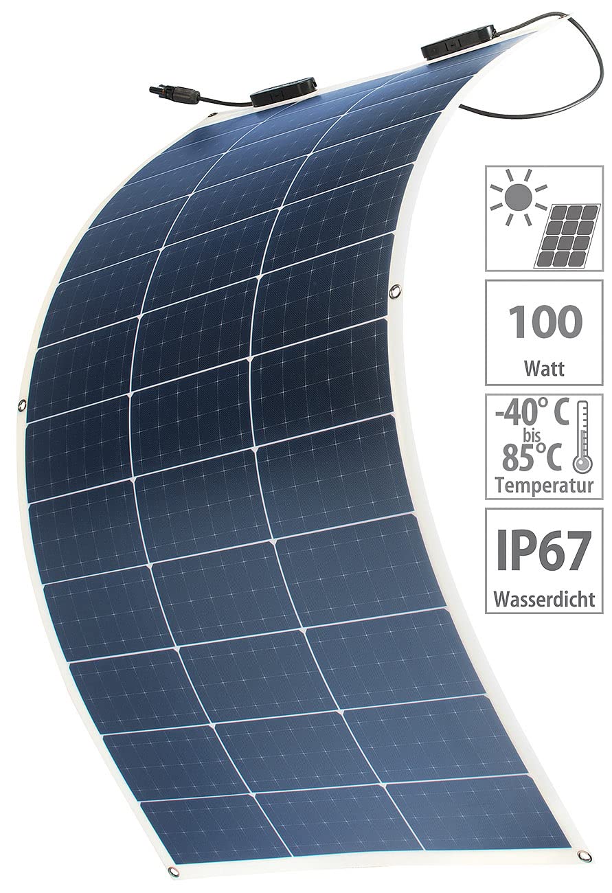 revolt Solarmodul flexibel: Ultraleichtes flexibles Solarmodul für MC4, salzwasserfest, 100W, IP67 (