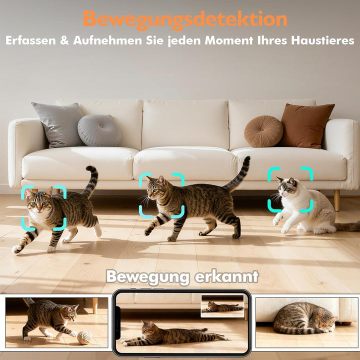 Futterautomat Katze 2 Näpfe mit APP,2K-Kamera 5L Katzenfutter Automat mit 5G/2,4G WiFi,Zwei-Wege-Aud