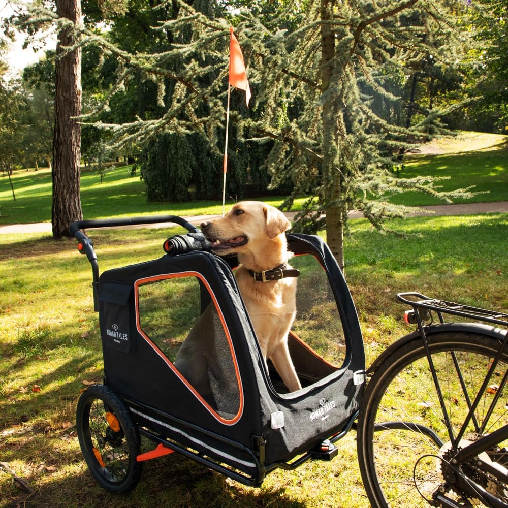 Fahrradanhänger & Jogger für Hunde bis 45 KG | 2 in 1 | Grosse Fenster & gepolsterte Liegematte | Ma
