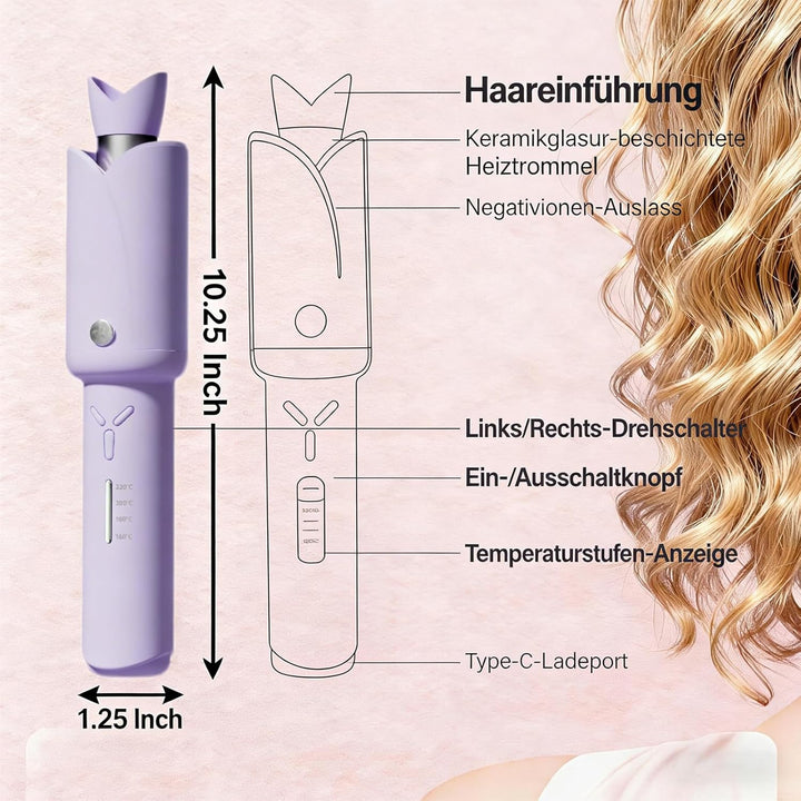 Automatischer Kabelloser Lockenstab – 8 Sek. Schnellcurl, 32mm Titan-Turmalin für Grosse Locken & Bo
