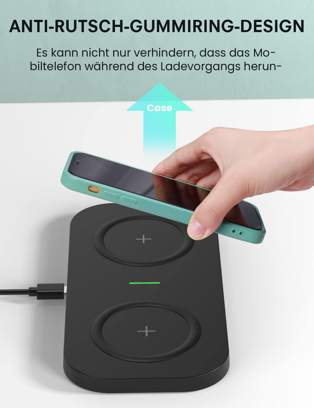 JoyGeek 2 IN 1 Wireless Charger, 15W Max Induktive Ladestation, für iPhone 14/13/12/11/Pro/ProMax/XR