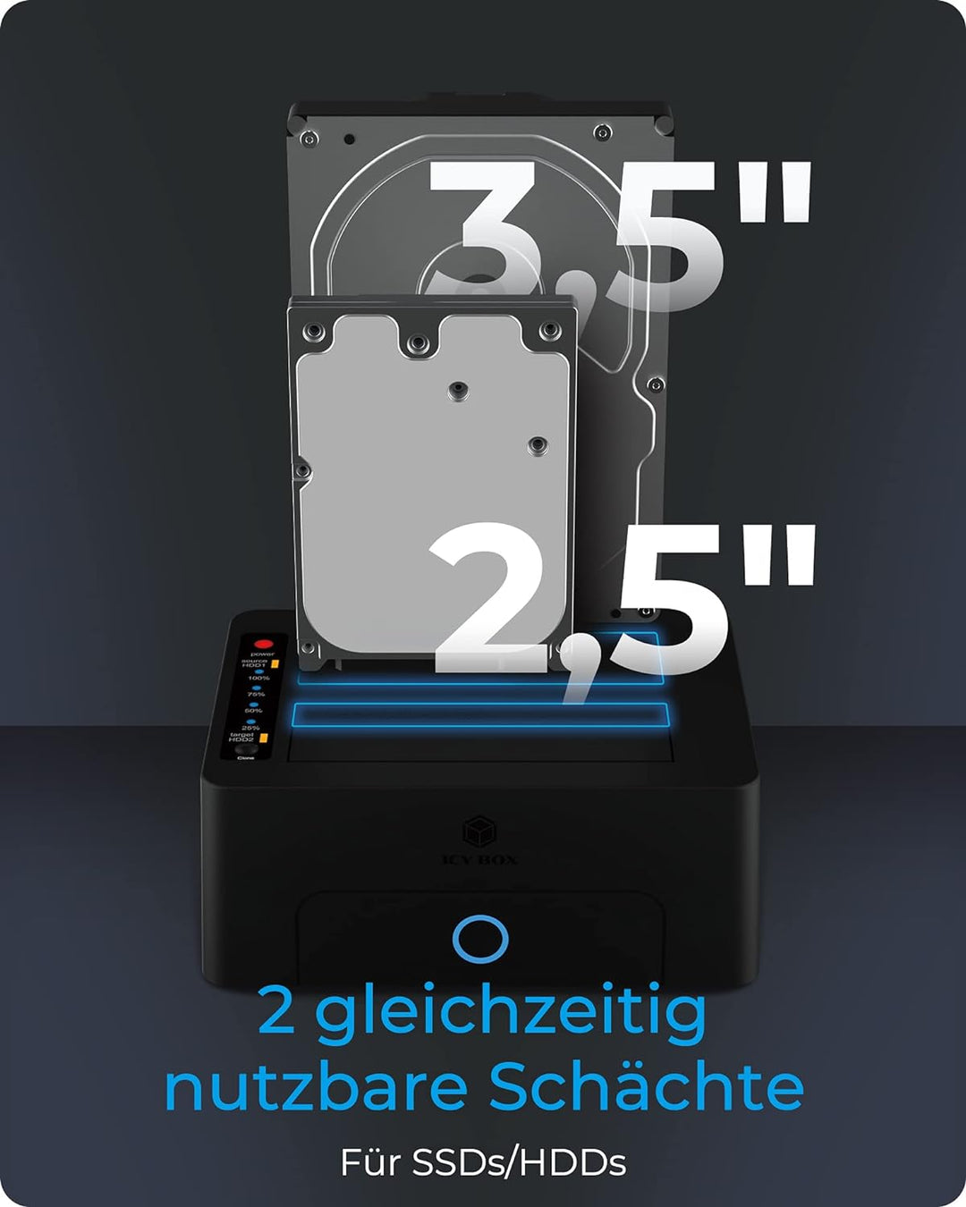 ICY BOX Dual HDD / Festplatten Docking Station USB 3.0 für SATA 2,5 Zoll & 3,5 Zoll, Festplatten Klo