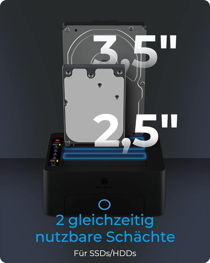 ICY BOX Dual HDD / Festplatten Docking Station USB 3.0 für SATA 2,5 Zoll & 3,5 Zoll, Festplatten Klo