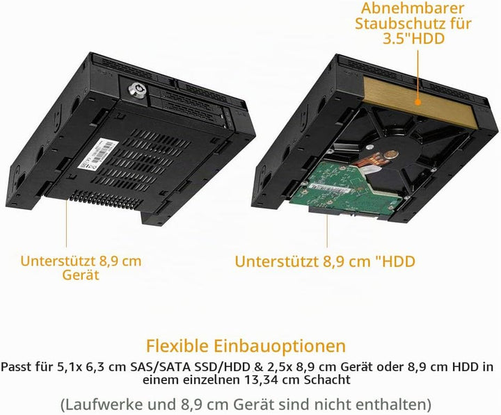 ICY DOCK 2X 2,5" SATA/SAS HDD/SSD Wechselrahmen mit schraubenlosen Trays Plus 3,5" Slot für HDD/Gerä