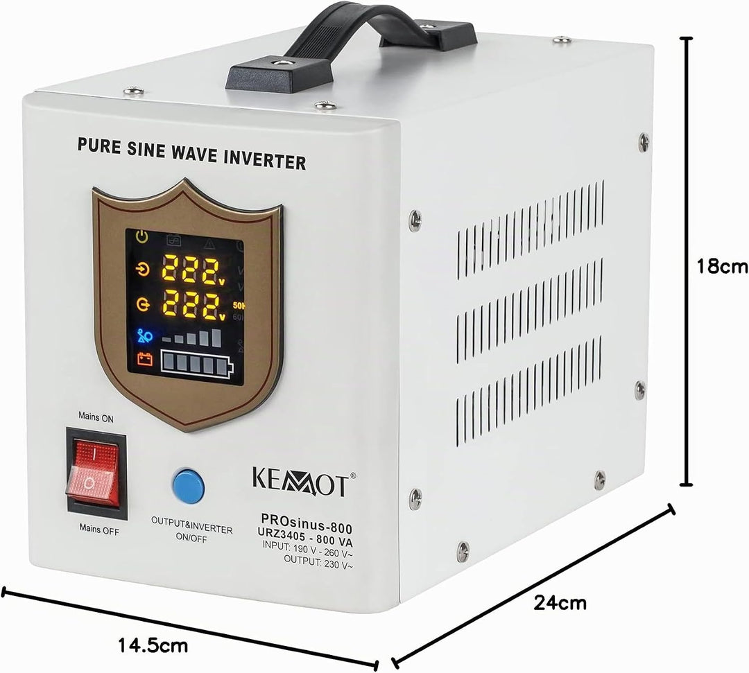 Notstromversorgung KEMOT PROsinus-800URZ3405 Wechselrichter Reiner Sinus Ladefunktion 12V 230V 800VA