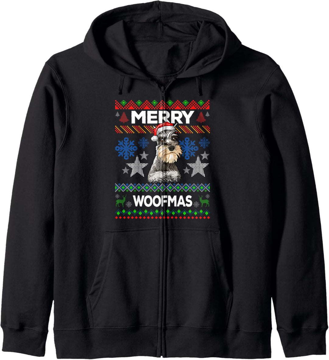 Merry Woofmas Ugly Sweater Weihnachten Schnauzer Hunde Kapuzenjacke