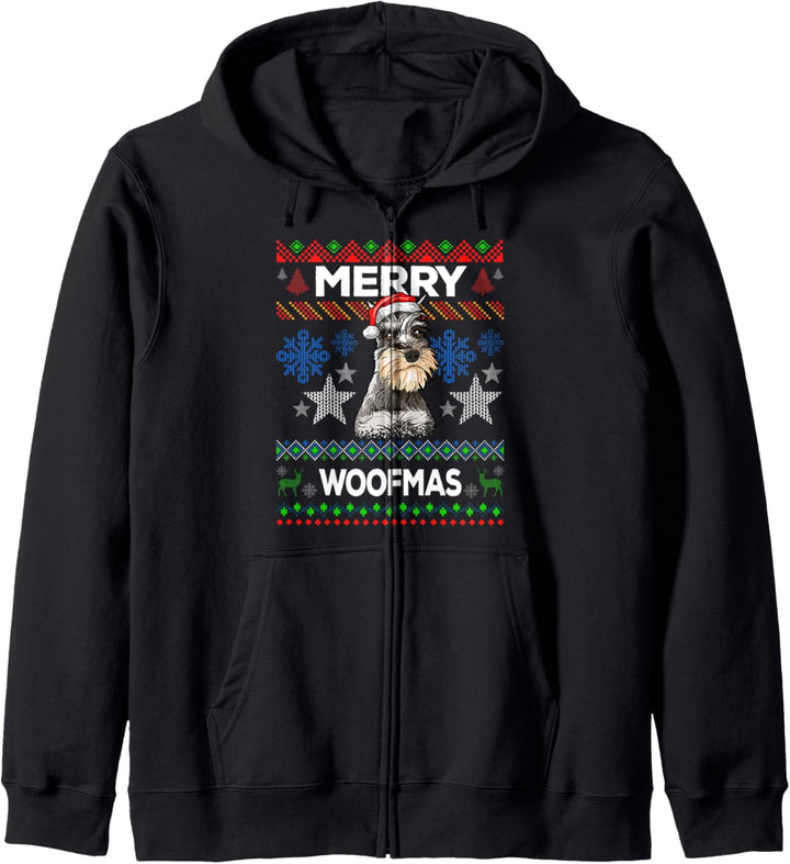 Merry Woofmas Ugly Sweater Weihnachten Schnauzer Hunde Kapuzenjacke