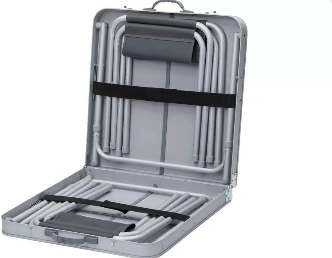BERGER Solo Campingtisch Set mit 4 Hocker - 120 x 60 cm - höhenverstellbar - klappbar - Holzdekor -