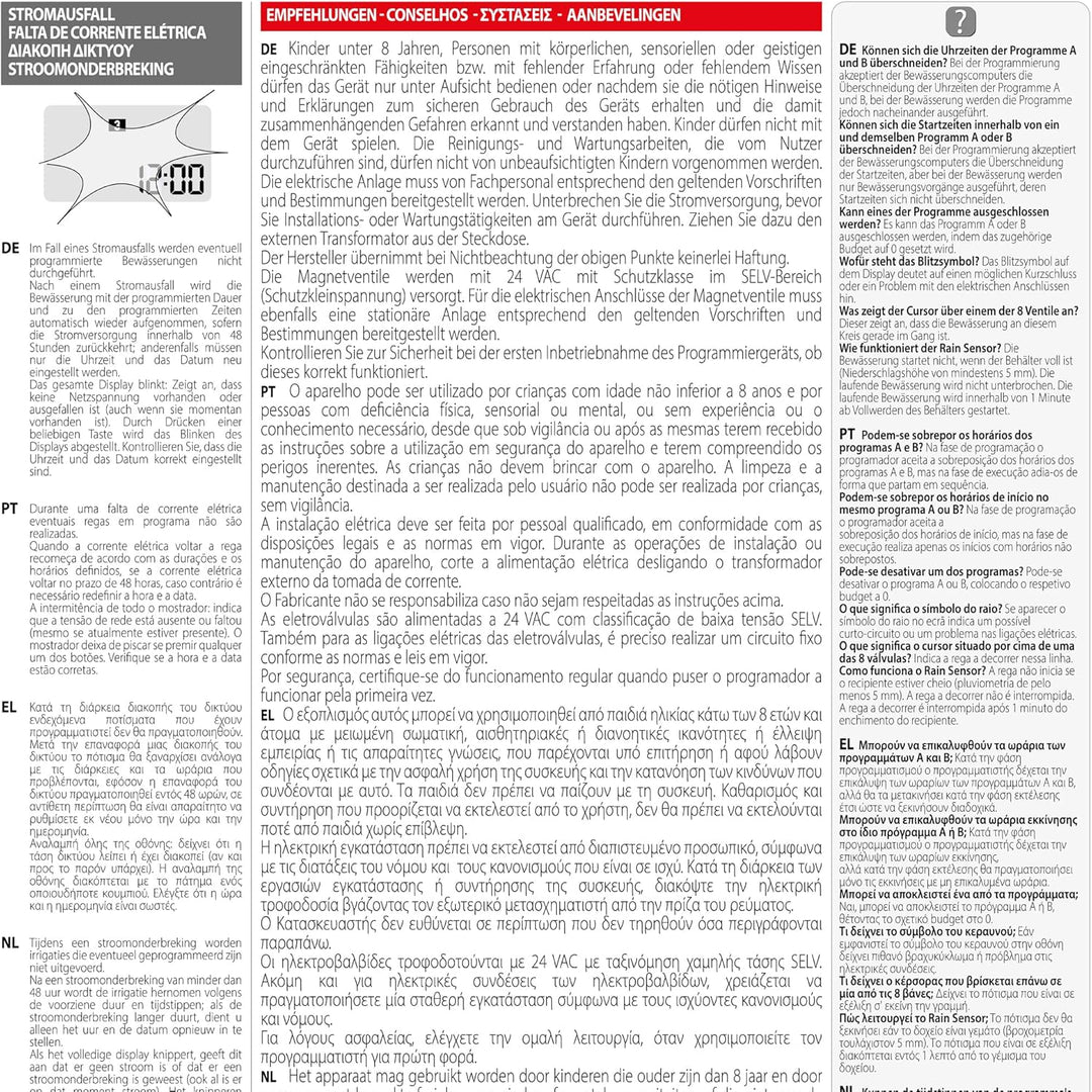 Claber Aqua-Home 4-6-8, Bewässerungscomputer für 8 Bewässerungskreise Einzelbett, Einzelbett