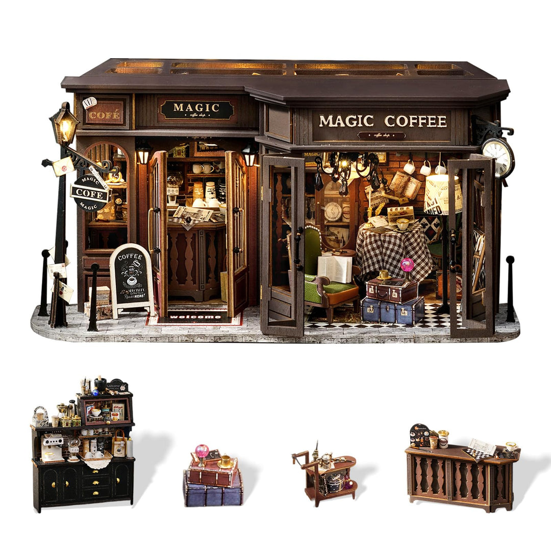 Fsolis DIY Puppenhaus aus Holz, Massstab 1:24, Puppenhaus-Miniatur mit Möbeln und Staubschutz, handg