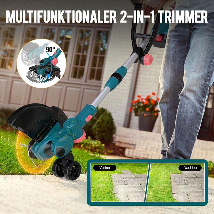 Akku Rasentrimmer mit Akku und Ladegerät, 21V Rasentrimmer für Makita Akku, Freischneider Akku - Ink