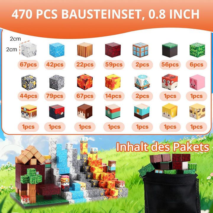 FUNYKICH Magnetische Bausteine, 470PCS Magnetbausteine Bauwelt Magnetspielzeug für ab 3-10 Jahren Ju