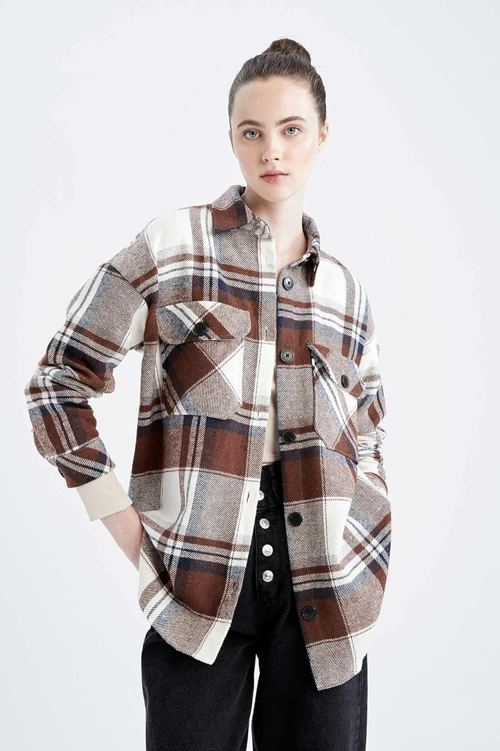 DeFacto Damen Oversize Shirt Tunika - Langarm Longshirt - Bequeme Tops für Damen -Lässiges Langarmsh