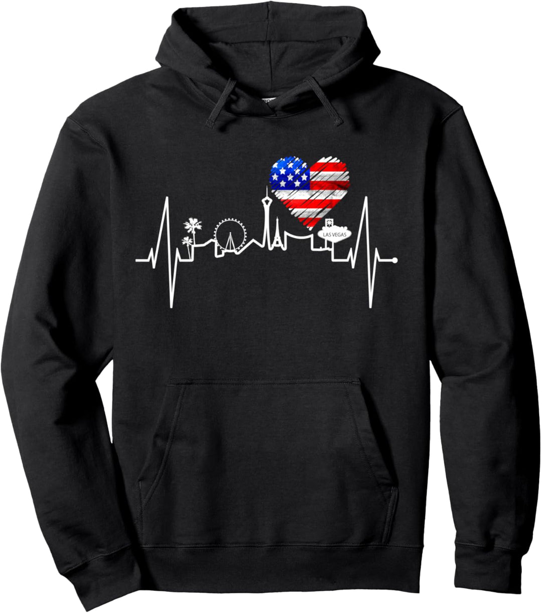 Las Vegas Skyline Herzschlag Nevada USA Poker Herz Las Vegas Pullover Hoodie