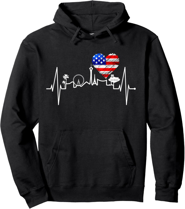 Las Vegas Skyline Herzschlag Nevada USA Poker Herz Las Vegas Pullover Hoodie