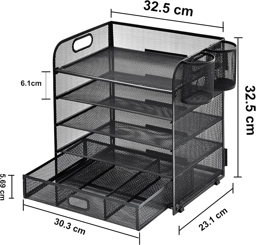 5-Fach Schreibtisch Organizer mit Schublade, Mesh Schreibtisch Datei Organizer mit Griff, Papier Sor