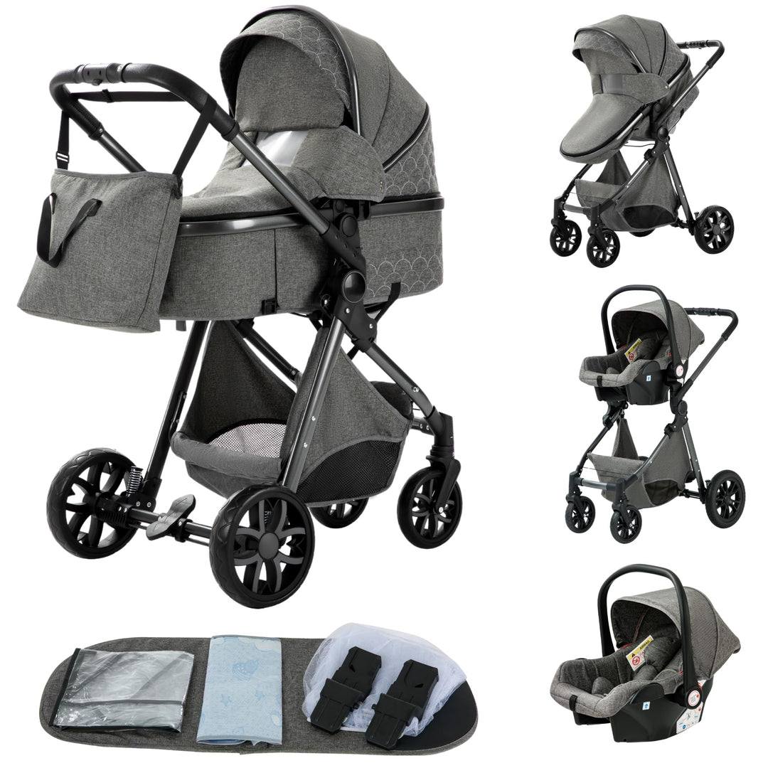 YAZOCO kinderwagen 3 in 1 Zusammenklappbar kinderwagen Komplettset Becherhalter, Moskitonetz, Fussab