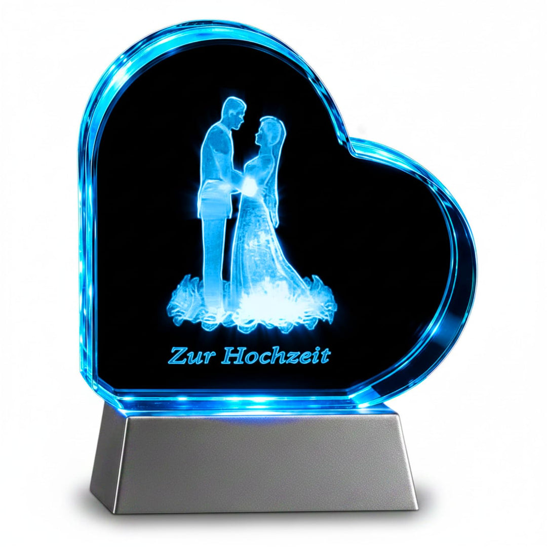 Kaltner Präsente Geschenkidee – Herz aus Glas: Kristallglas mit 3D-Laser-Gravur Motiv Brautpaar/ZUR
