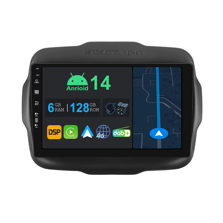 9 Zoll Android 14 Autoradio mit Navi Für Jeep Renegade 2015-2018 | Octa Core | 6GB 128GB | Eingebaut