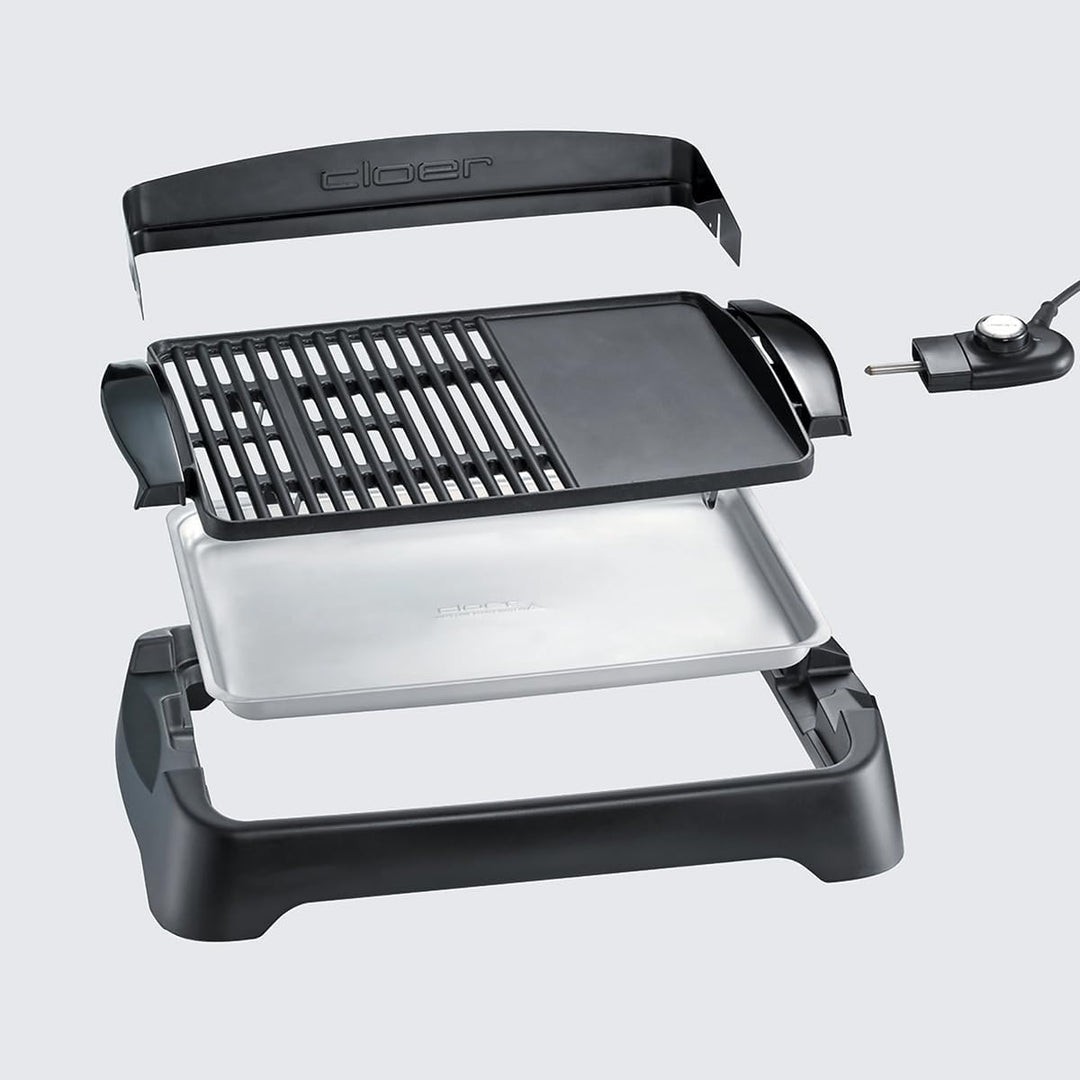 Cloer 656 Barbecue Elektrogrill, Tischgrill mit Spritzschutz, grosse Grillfläche 43 x 30,5 cm , Anti